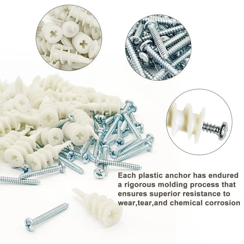 Heavy Duty Self Drilling Drywall Anchors Kit With Screws Size Eight One And One Quarter Inch 100 Piece Assortment