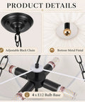 Finktonglan 19.7" White Pleated Fabric Chandelier with adjustable black chain and 4 E12 bulb sockets.