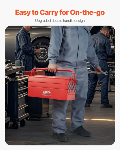 Solid 18 Inch Metal Tool Box With 3 Tier 5 Tray Layout, Fold Down Tool Chest For Garage Grinds And Truck Beds, Tough Powder Coated Steel For Sweet Organizing Vibes
