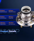 Rear Five-Lug Wheel Bearing And Hub Assembly With ABS product dimensions and details for Hyundai and Kia models.