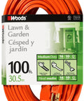 Bright Orange Outdoor Extension Cord Built Tough With Weatherproof Vinyl Jacket for Visibility and Safety, 16 Gauge, 100ft Length