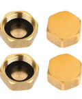 4 Pack Brass Plug Radiator Valve Caps One Half Inch Brass Blanking Nut Caps Plumbing Fittings For Washing Machines Radiator Valves Faucets And Taps With Rubber Hose Seals Included For Leak Free Replacement, front view of brass caps with rubber seals