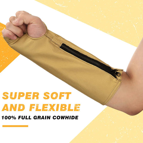 Premium Genuine Cowhide Leather Arm Guards Two Pair Pack Welding Work Sleeves Cut Resistant Construction Site Protector Scratch And Burn Shield For Crew Large