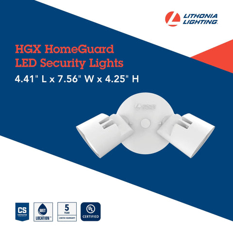 HomeGuard Two Light LED Outdoor Flood Light Kit Wall Or Ceiling Mount 4000K Cool White Round Heads White Finish Energy Efficient