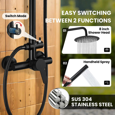 Built Like A Tank Outdoor Shower Kit With Solid 304 Stainless Steel And Sleek Matte Black Coating That Handles Rain And Rust Without Any Drama For Backyards Poolsides Terraces Or Weekend Camping Trips