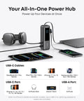 Legit Powerhouse 25000mAh Laptop Power Bank With Triple 100W Usbc Ports And 165W Total Output To Handle Beast Mode Charging For Digital Nomads On The Move, powering multiple devices.