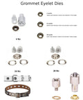 Grommet eyelet dies included in All In One Hand Press Kit For Snap Buttons Grommets Eyelets Rivets And Popper Fasteners DIY kit.