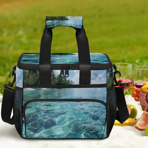Picnic Backpack Cooler With Built In Lunch Box Insulated For Women And Men, Portable Beach Tote, tropical print, 12x8.7x10 in