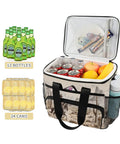 Open Desert Cowboy Insulated Lunch Bag With Shoulder Strap, holding drinks, fruits, and snacks. Tear resistant polyester, 15L capacity.