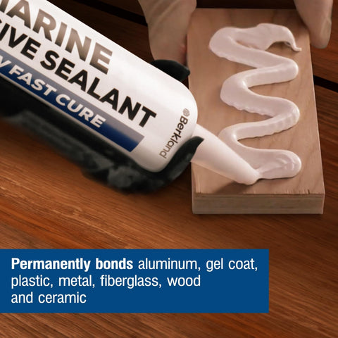 Marine Adhesive Sealant 5200 Fast Cure 10 Oz White Durable Watertight Bond Above And Below Waterline shown in use