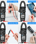 True RMS Clamp Meter For Auto Ranging 6000 Counts With 600A Capacity And Built In Flashlight Backlight Measures NCV AC DC Voltage And Current Continuity Capacitance Diode Resistance And Temperature For Car Home And Industrial Fixes on circuit tests