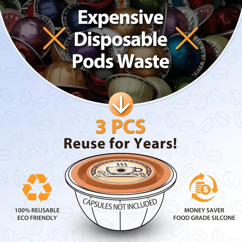 Reusable Silicone Lids For Nespresso Vertuo Pods 3 Pack Universal Fit Food Grade Caps For Refillable Vertuo Capsules.