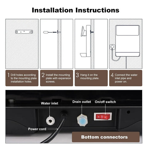 Installation instructions for Wall Mounted Mains Fed Water Dispenser With 3S Instant Hot Water, Electronic Child Lock, Touch Screen.
