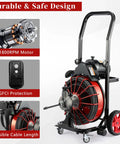 Heavy Duty 550W Drain Cleaning Machine features 1800RPM motor, GFCI protection, and visible 100ft steel cable for clog removal.