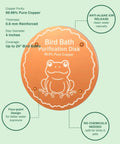 Pure Copper Bird Bath Purification Disk For Chemical-Free Water Rust-Resistant Deicer Heater Bowl Winter Solar Powered Bird Bath Accessory For Ground Garden Hummingbird Fountains And Outdoor Decor showing features and frog design.