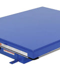 Straight Up Heavy Duty Electric Hydraulic Lift Table With 40 By 48 Inch Platform showing solid blue steel platform and electrical connections.