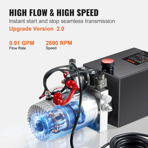 8 Quart Hydraulic Power Unit with Double Acting Pump 12V DC Motor Metal Oil Reservoir for Dump Trailers and Car Lifting