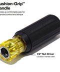 Impact Rated 11-in-1 Multi Bit Screwdriver And Nut Driver with Cushion-Grip handle and 1/2" nut driver attachment