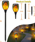 8 Pack Ultra Bright Solar Torch Lights With Flickering Flame, Outdoor Waterproof Solar Tiki Style Torches in garden pathway