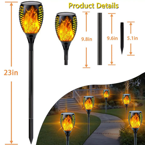 8 Pack Ultra Bright Solar Torch Lights With Flickering Flame, Outdoor Waterproof Solar Tiki Style Torches in garden pathway