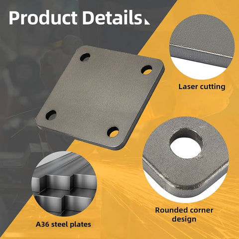 8 Pack 4x4 Inch A36 Steel Plates Quarter Inch Thick Hot Rolled Weldable Square Metal Plates With Four Holes Built Tough