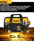 Killer 20V Max Brushless Hammer Drill And Impact Driver Combo Kit With Dual Powerpack Batteries, includes tools and contractor bag.