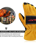 Yellow X Large Firefighter Glove With 3D Curved Design, Heat And Flame Resistant, Moisture Wicking, Unisex Protective Hand Gear