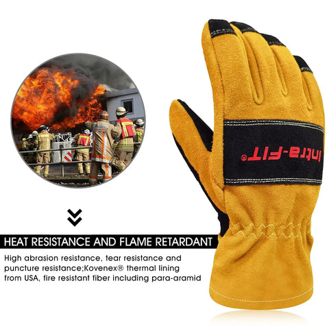 Yellow X Large Firefighter Glove With 3D Curved Design, Heat And Flame Resistant, Moisture Wicking, Unisex Protective Hand Gear