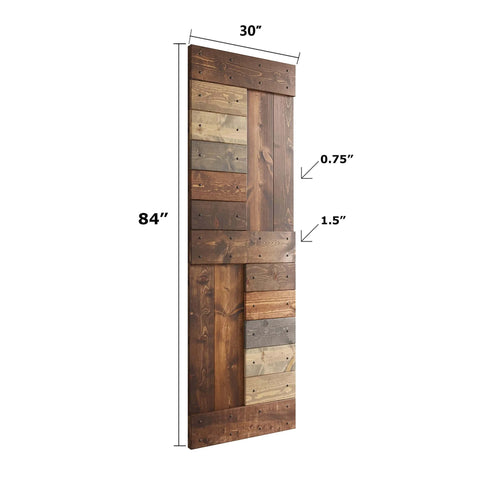 S-Series Knotty Pine Wood Sliding Barn Door With Hardware Kit, Handmade In USA, Multi Color Finish, 30x84 inches, side view