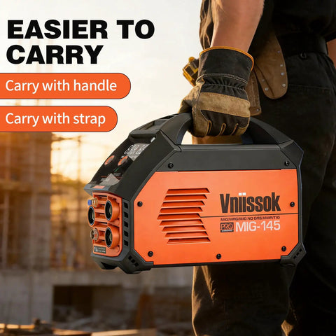 User carrying Versatile 5 In 1 Welder For Home Shop 110V 220V Dual Voltage MIG MMA Lift TIG Flux Core 0.8 And 1.0