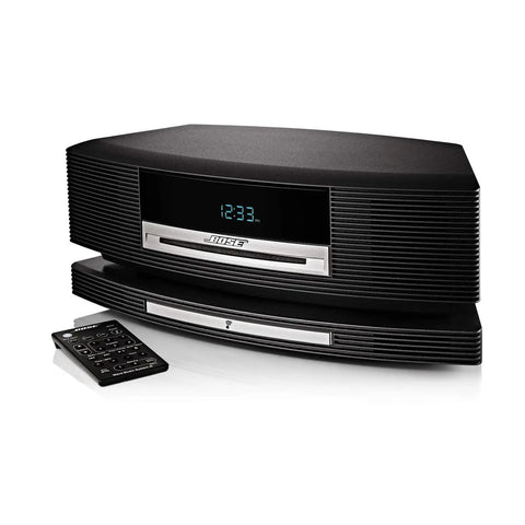 Graphite Gray Wave SoundTouch Music System with remote, delivers room filling rich audio with one tap streaming over WiFi.