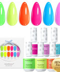 Six Color Neon Gel Nail Polish Set 15ml HEMA Free Soak Off UV LED Kit with shade display card in gift box