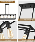 Top Shelf Black Five Light Linear Chandelier Featuring A Killer Geometric Metal Frame And Adjustable Hanging Rods for kitchen with E26 bulbs.
