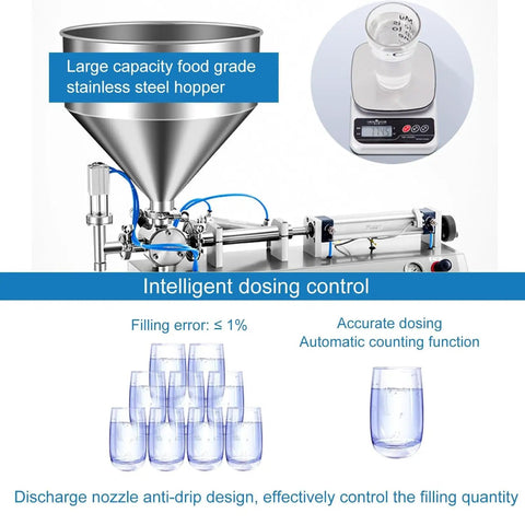 Heavy Duty Horizontal Liquid Filling Machine 100 To 1000 Milliliter Automatic Pneumatic Bottle Filler with stainless steel hopper.