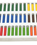 Front view of a 38-piece carbide-tipped tool bit set with color-coded bits arranged in a white tray.