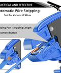 Close-up of 2-In-1 Automatic Wire Stripper And Cutter For Electronics And Automotive Repair With Eagle Nose Pliers In Blue