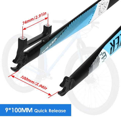 Close-up of Rigid Mountain Bike Forks For 29 Inch Wheels Threadless One And One Eighth Inch Straight Steerer 39mm Offset