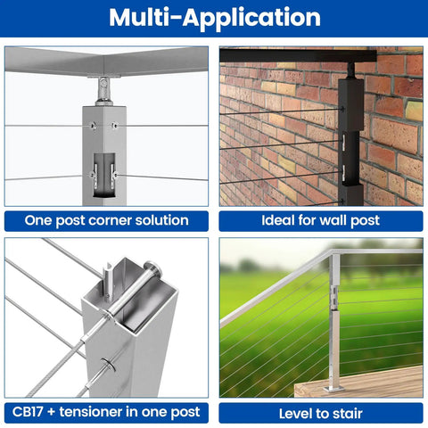 Swageless Invisible Cable Railing Kit End Fittings For One Eighth Inch Wire Rope With Metal Posts CB17 316 Stainless Steel Hardware Easy Install For A Clean Modern Deck Railing System