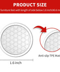 Diagram showing No Slip Furniture Pads 1.6 inch round rubber anti-slip caster cups with hexagonal design and TPE material detail.