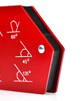 Rosfix Magnetic Welding Angle Set x6 Stainless Steel Fixed Angle showing red bracket with angle markings for precise metal positioning.