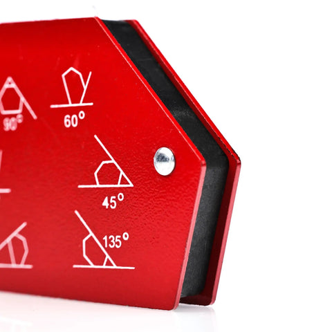 Rosfix Magnetic Welding Angle Set x6 Stainless Steel Fixed Angle showing red bracket with angle markings for precise metal positioning.