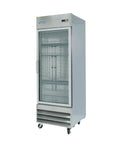 Built Different Heavy Duty Commercial Single Glass Door Refrigerator featuring 23 cubic feet of legit cold storage capacity, stainless steel finish.