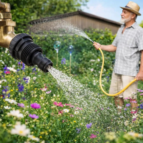Garden Hose Quick Connect Fittings Pack Of 10 G3/4 Male Thread Plastic Hose Connectors for sprinklers and homeowners shown in use