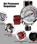 G1 Quarter Inch Air Pressure Regulator Kit With Gauge 0 To 140 PSI Adjustable Flow Control Valve close-up on gauge and knobs.