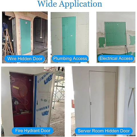 Wide application of Rock Solid Paintable Aluminum Drywall Access Panel Door for walls and ceilings, featuring four access types.