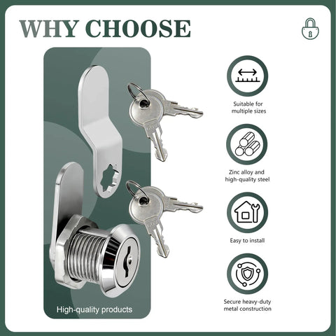 Heavy Duty Three Pack Cam Locks With No Sweat Setup Solid As A Rock Security For Tool Boxes Drawers And Pickup Beds showing keys and zinc alloy mechanism.