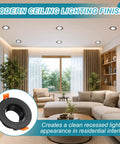 VIAPUICE MR16 GU10 Recessed Light Trim 2.6" Aperture with Spring Clip 2 Pcs in modern living room setting, solid black.