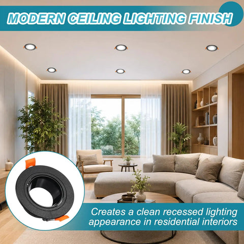 VIAPUICE MR16 GU10 Recessed Light Trim 2.6" Aperture with Spring Clip 2 Pcs in modern living room setting, solid black.