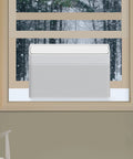2 Pack U Shape Window AC Foam Block With Weather Seal Tape Curtain Side Draft Stopper in window with snowy backdrop