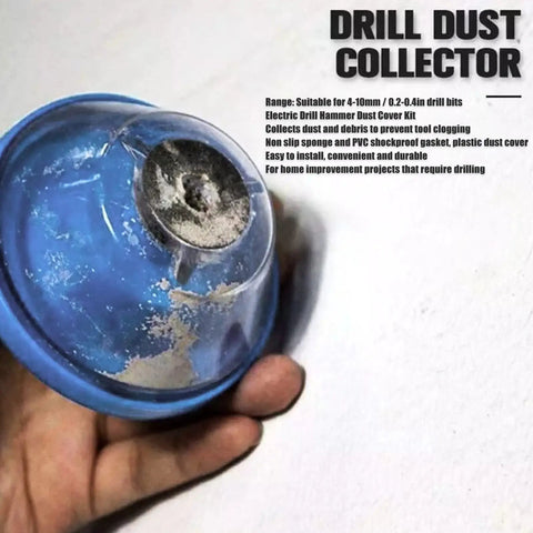 Gotta Keep Your Job Site Clean With This Heavy Duty Electric Hammer Dust Cover And Drywall Dust Collector Made From Rugged Abs Plastic To Snag All That Pesky Dust Before It Creates A Huge Mess For Power Tool Crews, blue plastic drill dust collector in hand, captures debris effectively.